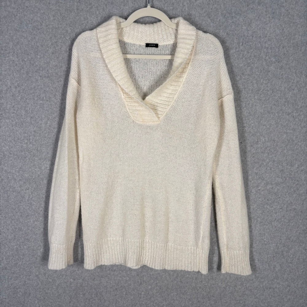 Y2K J Crew Shawl Collar Fisherman Sweater Medium Cream Tunic Beachy Old Money